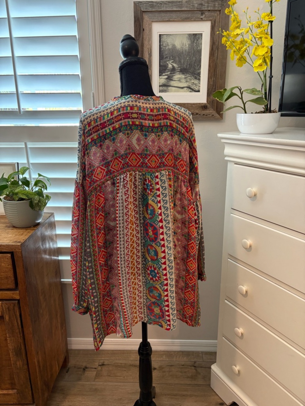 Johnny Was Multicolor Printed Boho Tunic Top - Picture 3 of 12